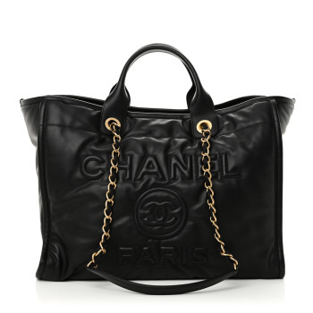CHANEL Calfskin Medium Deauville Tote Black