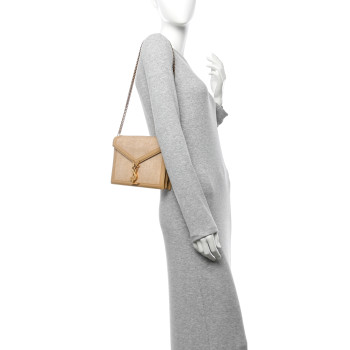 SAINT LAURENT Canvas Calfskin Classic Monogram Cassandra Grege Brown Gold