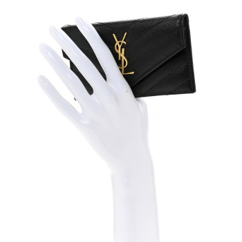 SAINT LAURENT Grain De Poudre Matelasse Chevron Monogram Compact Wallet Black