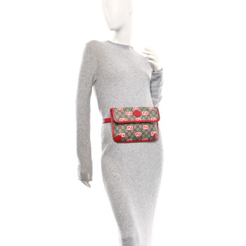 GUCCI GG Supreme Monogram Apple Interlocking G Belt Bag 90 36 Beige Multicolor Lobster Red