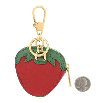 GUCCI Textured Dollar Calfskin Retro Interlocking G Fruttini Strawberry Coin Case Bag Charm Key Holder