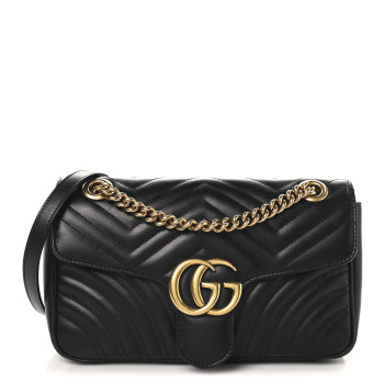 GUCCI Calfskin Matelasse Small GG Marmont Shoulder Bag Black
