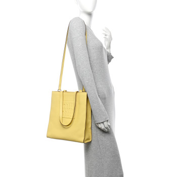 MIU MIU Goatskin Logo Embossed Shopping Tote Limone