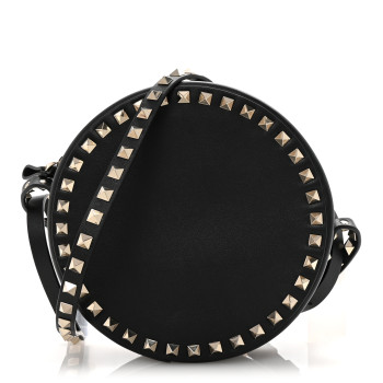 VALENTINO GARAVANI Calfskin Rockstud Round Crossbody Bag Black