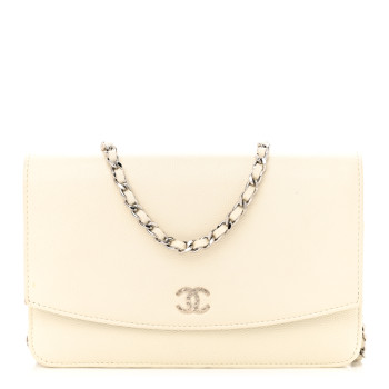 CHANEL Metallic Caviar Sevruga Wallet on Chain WOC White