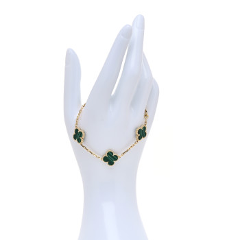 VAN CLEEF & ARPELS 18K Yellow Gold Malachite 5 Motifs Vintage Alhambra Bracelet