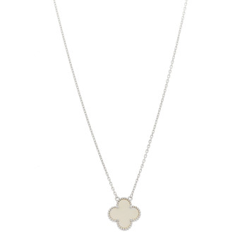 VAN CLEEF & ARPELS 18K White Gold Mother Of Pearl Vintage Alhambra Pendant Necklace