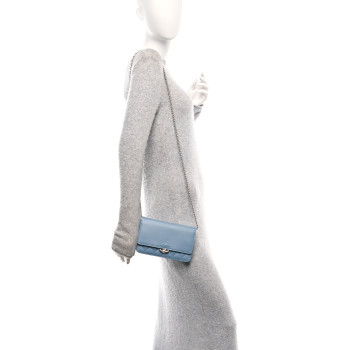 CHANEL Grained Calfskin Quilted CC Box Wallet On Chain WOC Blue