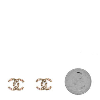 CHANEL Pearl Crystal CC Charms Stud Earrings Light Gold Pink