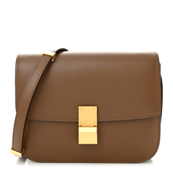 CELINE Box Calfskin Medium Classic Box Flap Bag Camel