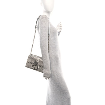 CHRISTIAN DIOR Metallic Patent Micro-Cannage 30 Montaigne Flap Bag Silver