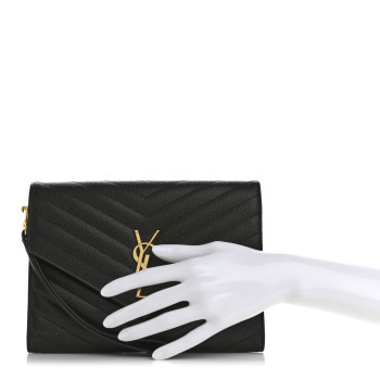 SAINT LAURENT Grain De Poudre Matelasse Chevron Monogram Envelope Clutch Black