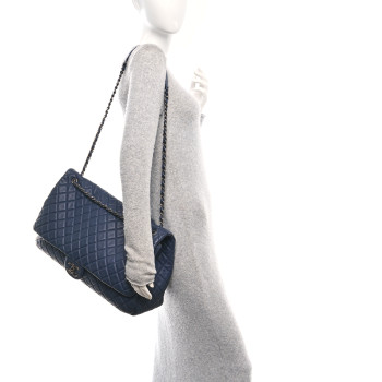 CHANEL Calfskin Quilted XXL Travel Flap Bag Navy