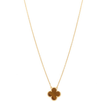 VAN CLEEF & ARPELS 18K Yellow Gold Tiger Eye Vintage Alhambra Pendant Necklace