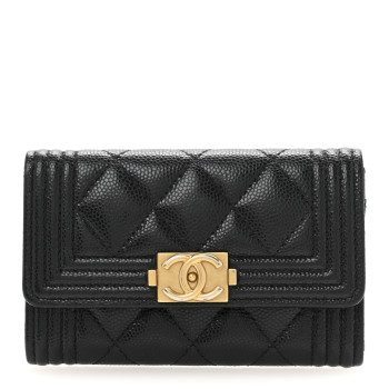 CHANEL Caviar Quilted Boy Flap Card Holder Black