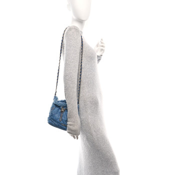 CHANEL Denim Quilted Small Mood Bucket With Chain Blue Multicolor