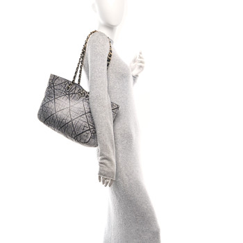 CHANEL Washed Denim Quilted Chanel 19 East West Shopping Bag Black White