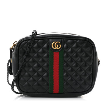 GUCCI Calfskin Trapuntata Web Mini GG Shoulder Bag Black