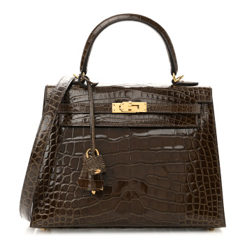 HERMES Shiny Alligator Kelly Sellier 25 Gris Elephant