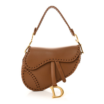 CHRISTIAN DIOR Calfskin Whipstitch Saddle Bag Brown