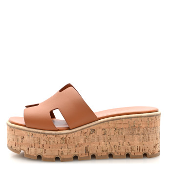 HERMES Calfskin Cork Eze 30 Sandals 37 Marron Glaise