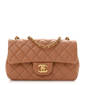 CHANEL Lambskin Quilted Mini Rectangular Pearl Crush Flap Brown