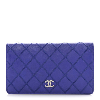 CHANEL Calfskin Stitched Fancy CC Yen Wallet Blue