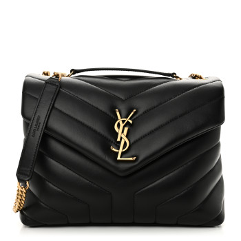 SAINT LAURENT Calfskin Y Quilted Monogram Small Loulou Chain Satchel Black