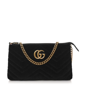 GUCCI Velvet Matelasse Mini GG Marmont Chain Bag Black
