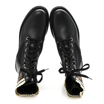 FENDI Calfskin Stretch Fabric Rockoko Biker Boots 37.5 Tobacco Black Marino