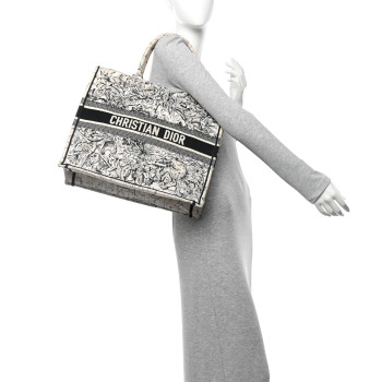 CHRISTIAN DIOR Canvas Embroidered Zodiac Book Tote Latte Multicolor