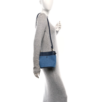 CHLOE Linen Calfskin Small Key Bucket Bag Blue