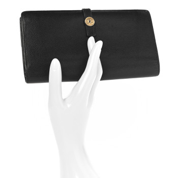 CHANEL Grained Calfskin CC Button Long Wallet Black