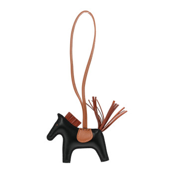 HERMES Milo Lambskin Grigri Rodeo Horse Bag Charm PM Black Sienne Gold