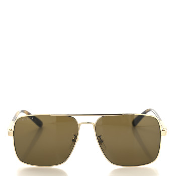 GUCCI Metal Rectangular Frame Sunglasses GG1289S Gold Havana