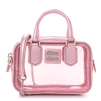 MIU MIU Metallic Nappa Plexi Vinyl Mini Top Handle Crossbody Rosa Mordore