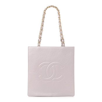 CHANEL Shiny Aged Calfskin North South Shopping Bag Lilac