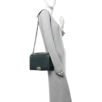 CHANEL Iridescent Goatskin Quilted New Medium Boy Flap Green