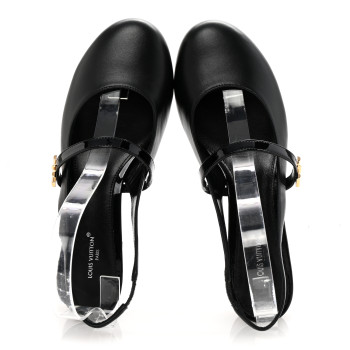 LOUIS VUITTON Lambskin Patent Romy Slingback Pumps 37 Black