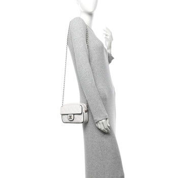 CHANEL Lambskin Resin Quilted Chain Camera Bag White Black