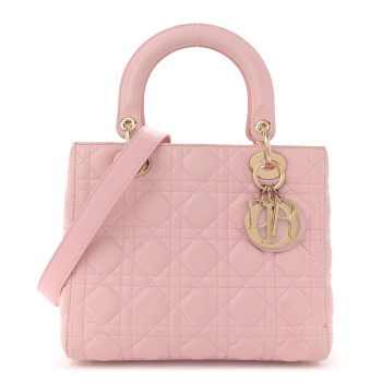 CHRISTIAN DIOR Lambskin Cannage Medium Lady Dior Light Pink
