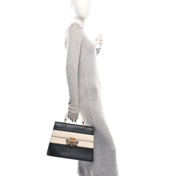GUCCI Calfskin Sylvie Web Large Queen Margaret Top Handle Bag Black Mystic White
