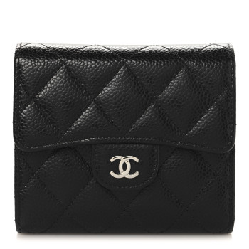 CHANEL Caviar Quilted Compact Flap Wallet Black