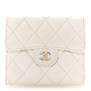 CHANEL Caviar Quilted Compact Flap Wallet White