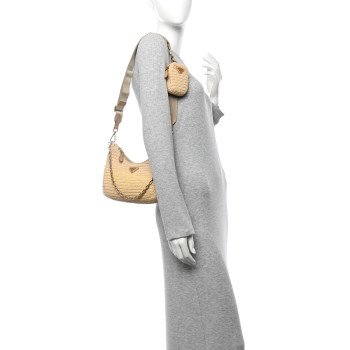 PRADA Yarn Raffia Effect Crochet Re-Edition 2005 Shoulder Bag Naturale