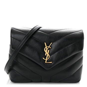 SAINT LAURENT Calfskin Y Quilted Monogram Toy Loulou Crossbody Bag Black