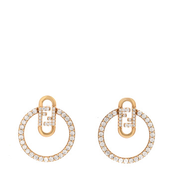 FENDI Metal Crystal FF O'Lock Round Earrings Gold