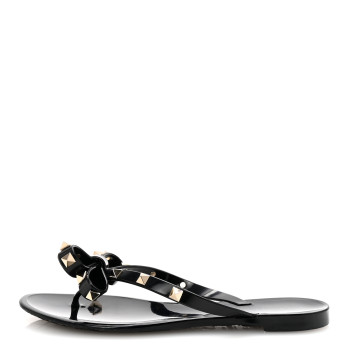 VALENTINO GARAVANI PVC Jelly Rockstud Bow Thong Sandals 35 Black
