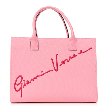 VERSACE Canvas Suppler Calfskin Cabas GV Signature Tote Pink