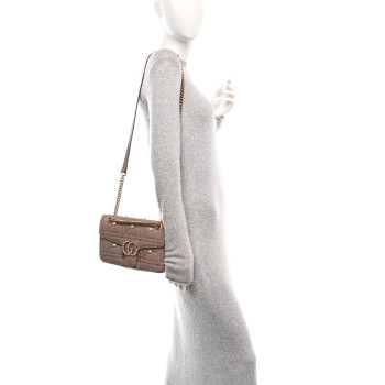 GUCCI Calfskin Matelasse Studded Small Pearly GG Marmont Shoulder Bag Porcelain Rose